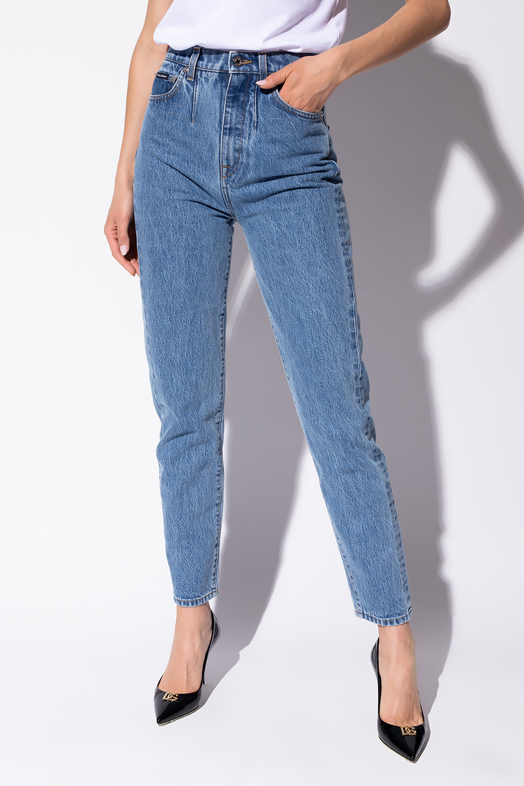 【関税込み】dolce & gabbana High waist jeans Light blue wash loose stretch jeans in Multicolor for Men